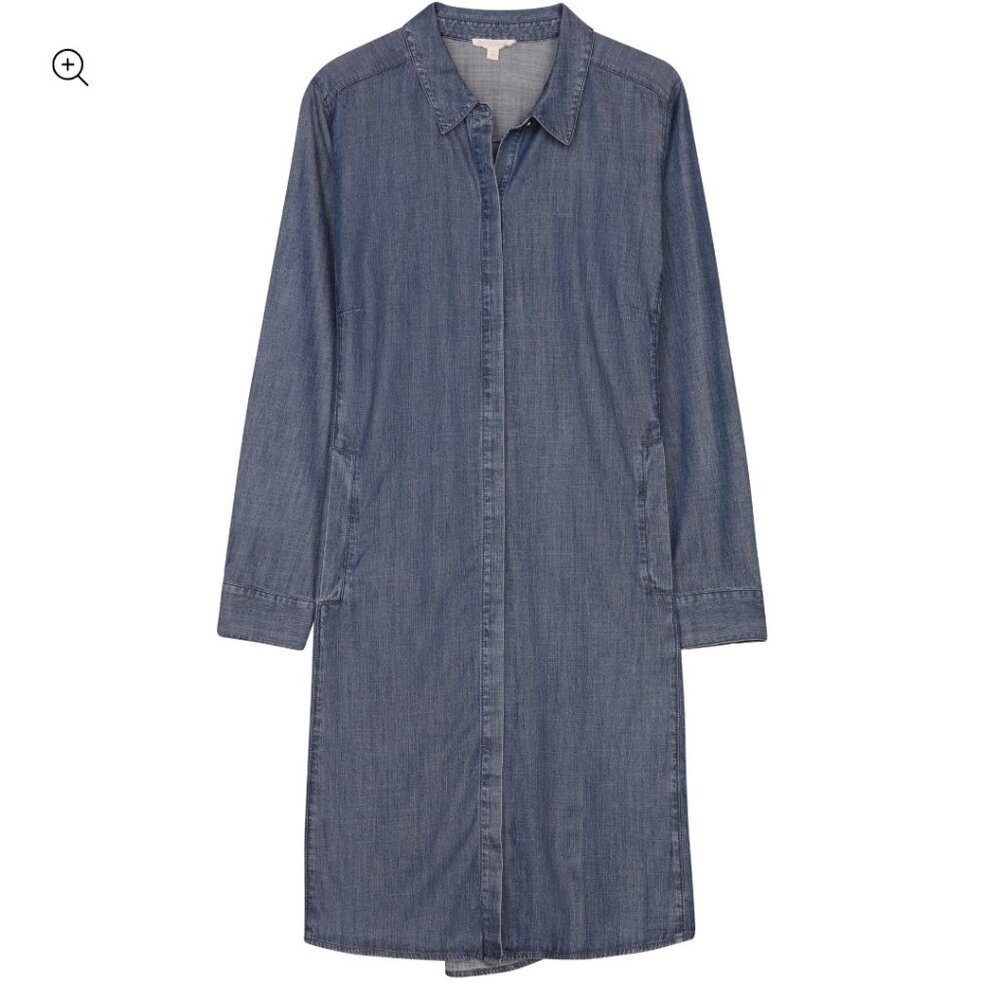 Eileen Fisher Gray Denim M Tencel Cotton Midi Button Front Pockets Minimalist